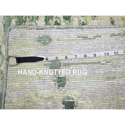 2'1"X3' Vineyard Green Crocodile Safari Design 100% Silk Hand Knotted Rug