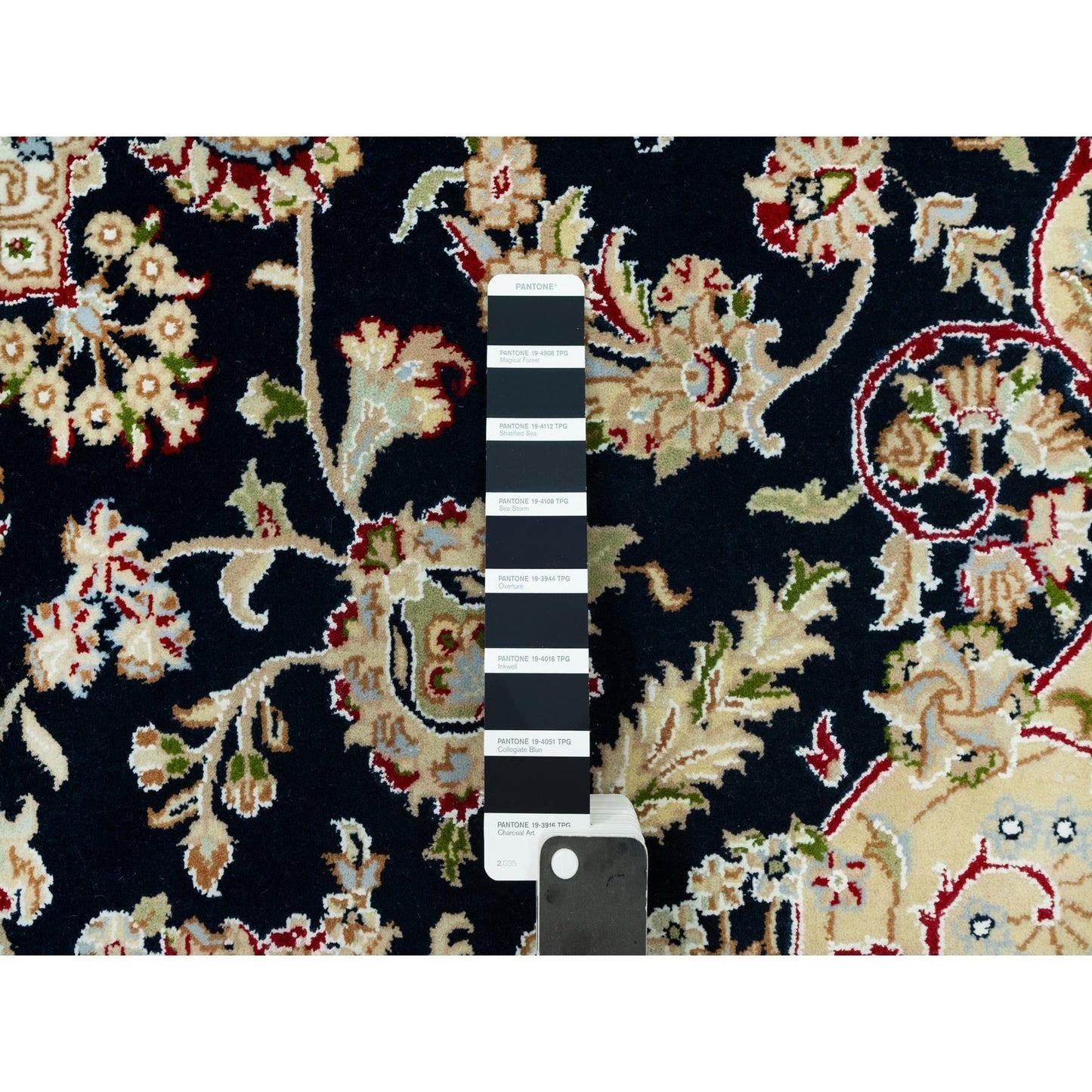 7'X7' Broncos Blue Nain Flower Design Soft Wool Hand Knotted Square Rug