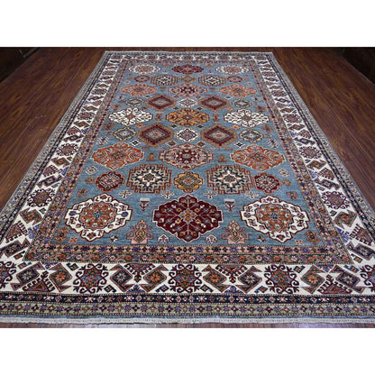 9'X12'5" Normandy Gray Hand Knotted Super Kazak Tribal Wool Oriental Rug