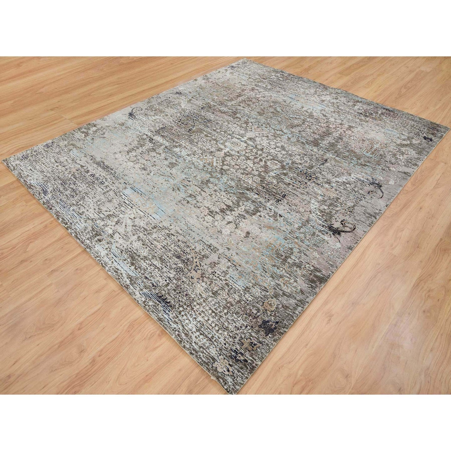 8'3"X10' Gray Hand Knotted Transitional Design Wool And Silk Rug