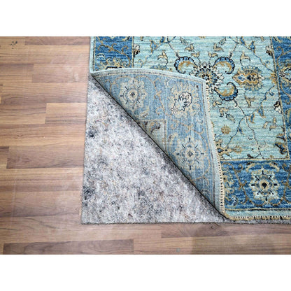 2'8"X24'1" Blue Agra Flower Design Pure Wool Hand Knotted Xl Runner Rug