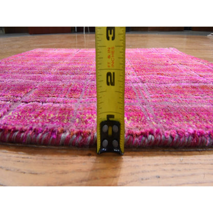 1'6"X2' Jazzy Red Pure Sari Silk Sample Hand Knotted Rug