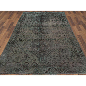 5'X8' Semi Antique Gray Farsian Sheeraz Worn Down Hand Knotted Wool Rug