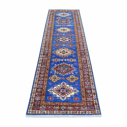 2'8"X9'6" Blue Hand Knotted Afghan Super Kazak 100% Wool Runner Rug
