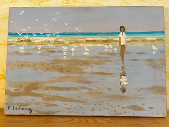 Pierre Lelong (French Signed Original Painting Oil On Canvas Framed Girl Seagull