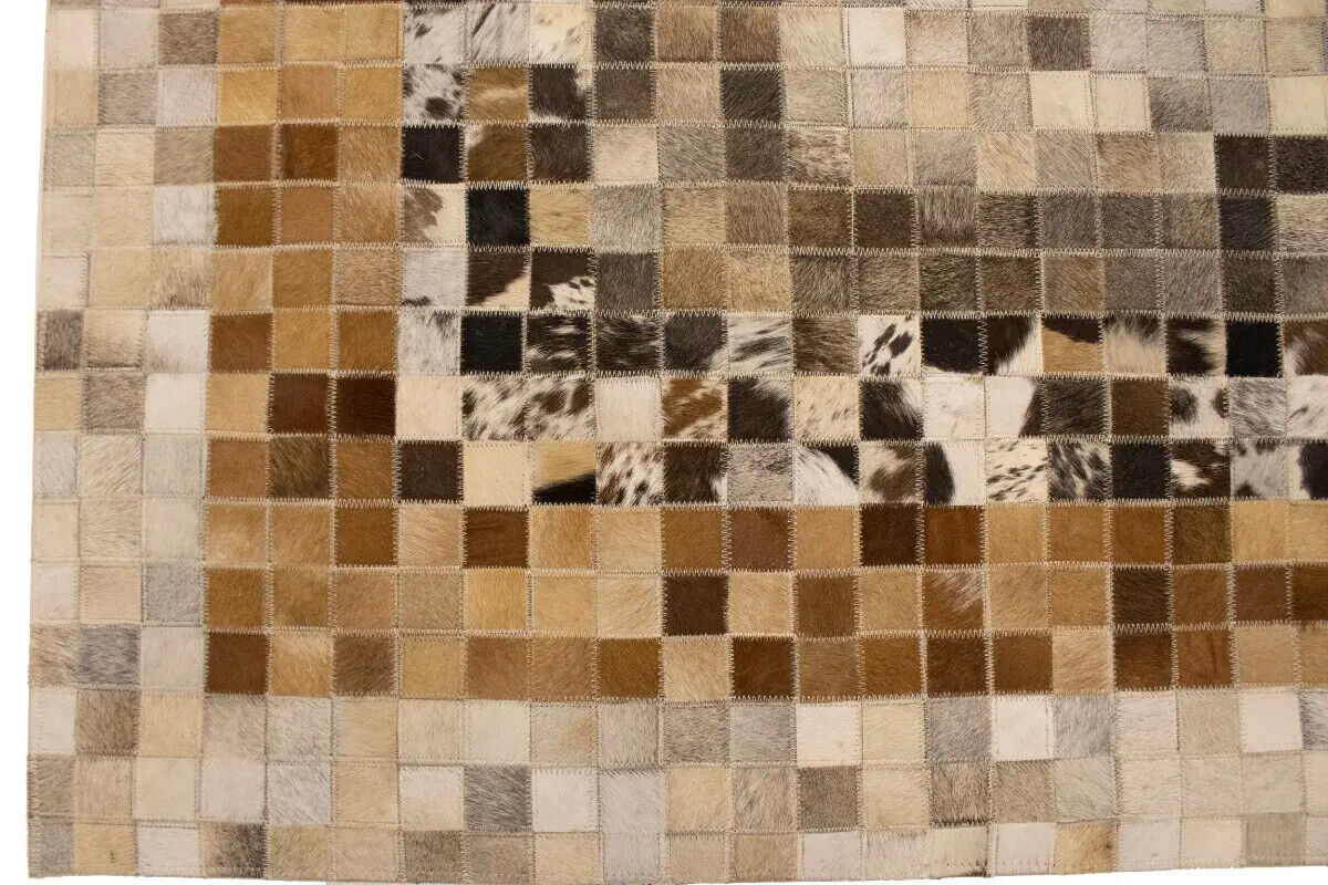 8X10 Ft Contemporary Multicolored Cowhide Leather