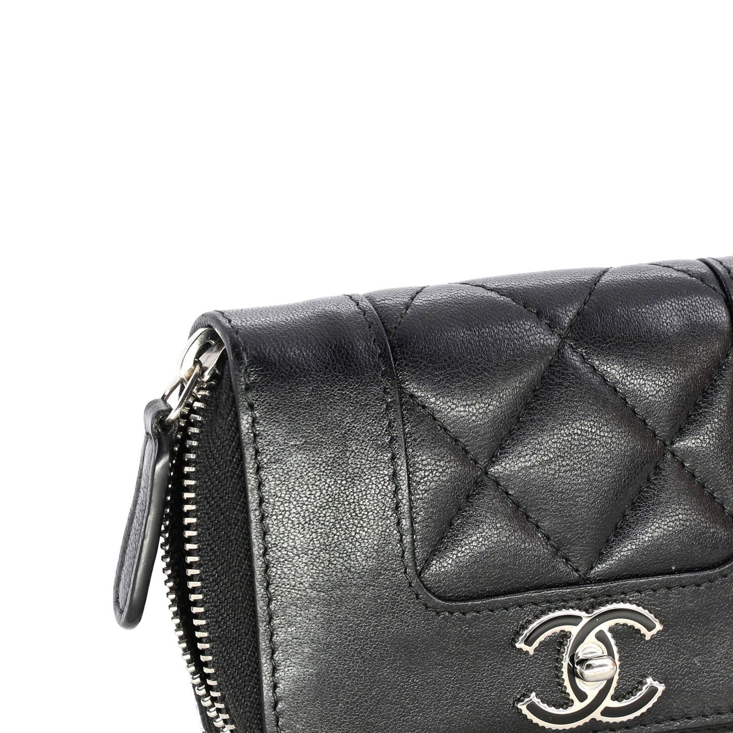 Chanel Mademoiselle Vintage Zip Coin Purse Quilted Sheepskin