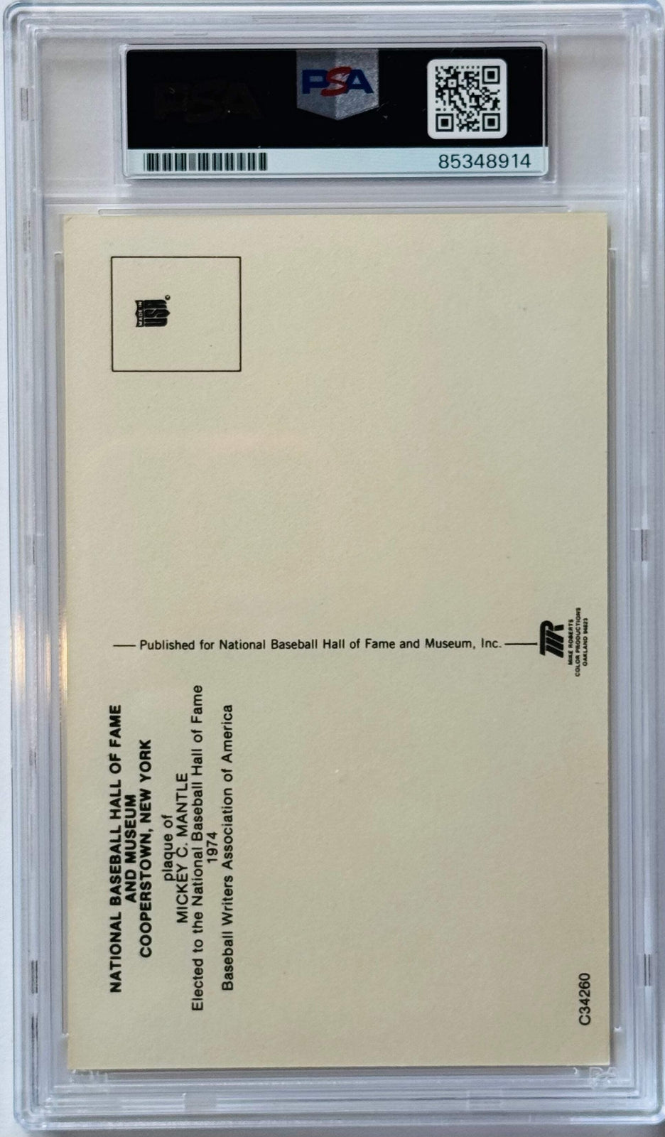 Mickey Mantle Autographed Hall Of Fame Plaque Postcard (Psa)