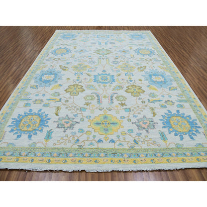 10'1"X14' Daisy Ivory Hand Knotted Oushak Weave And Design Pure Wool Rug