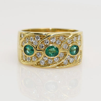 14K Yellow Gold Emerald & Diamond Ring .50Tdw,