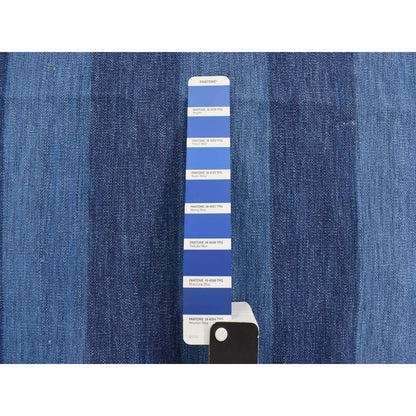 6'X9'3" Blue Pure Cotton Durie Kilim Flat Weave Hand Woven Reversible Rug