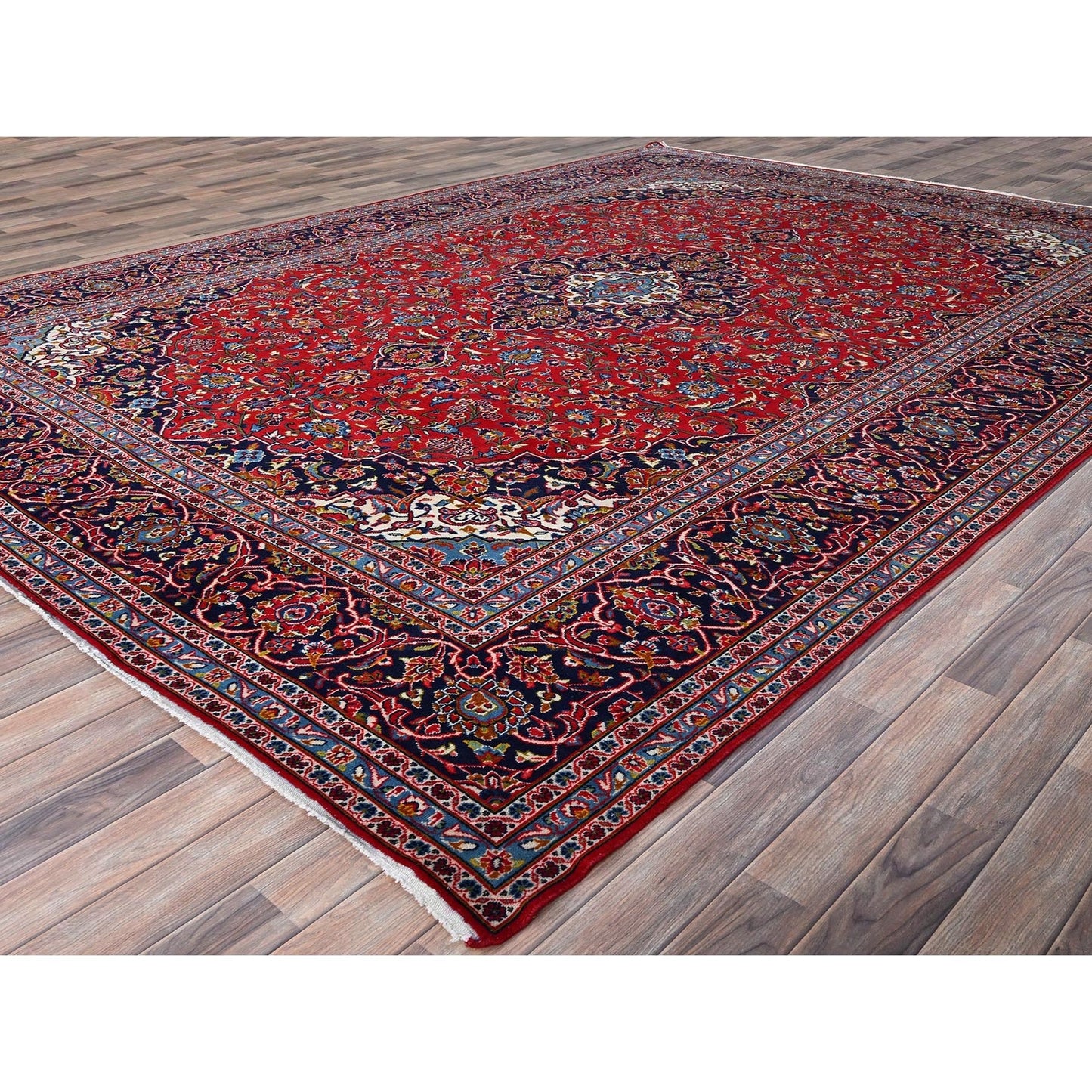 9'5"X13' Red Hand Knotted Wool Vintage Zoroastrian Kishoon Secured Rug