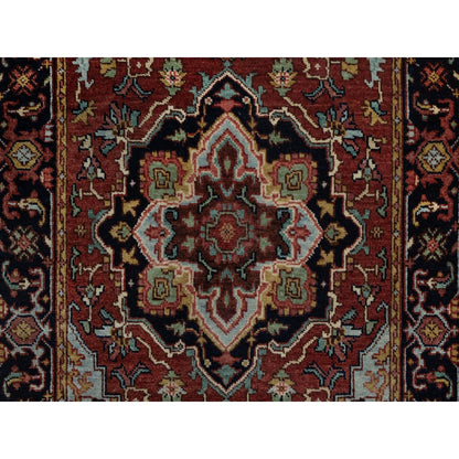 2'8"X6'2" Red Antiqued Heriz Re-Creation Hand Knotted All Wool Runner Rug