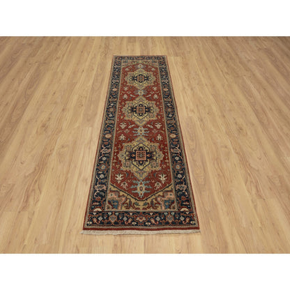 2'6"X8' Ruby Red Hand Knotted Heris Revival New Zealand Wool Runner Rug