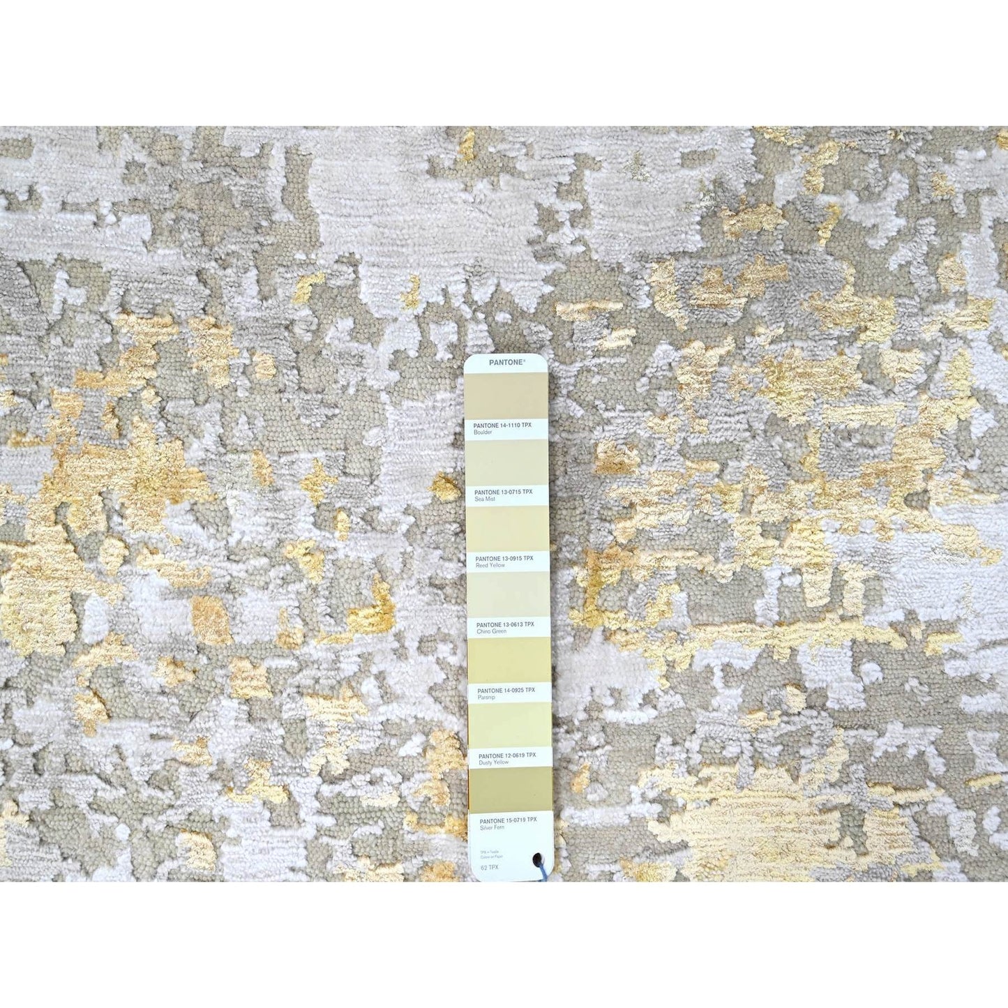 7'9'X7'9" Gold Abstract Design Wool And Silk Hand Knotted Round Rug