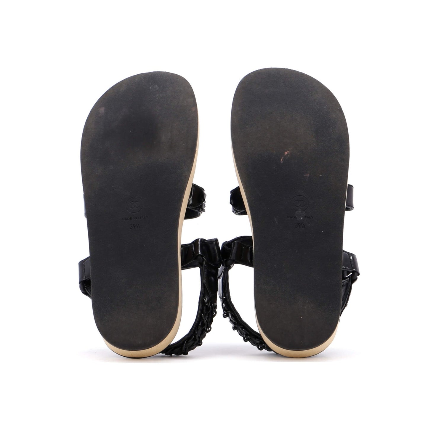 Chanel Women'S Chain Cc Slingback Sandals Quilted Leather With Cork