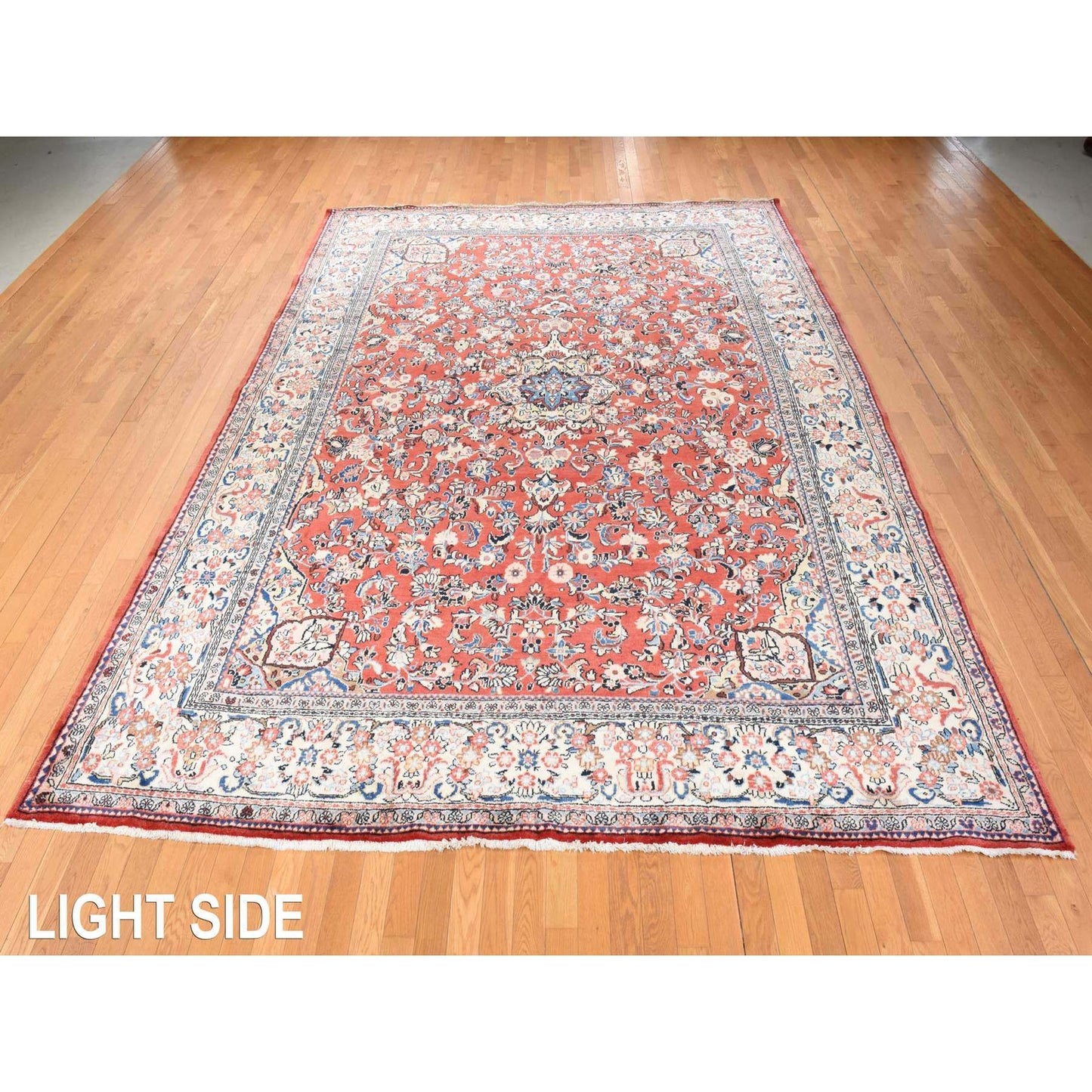 9'9"X13' Salsa Red Vintage Zoroastrian Mahal Soft Wool Hand Knotted Rug