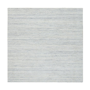 8'X8' Ivory Hand Loomed Plain Modern Striae Design Wool Square Rug