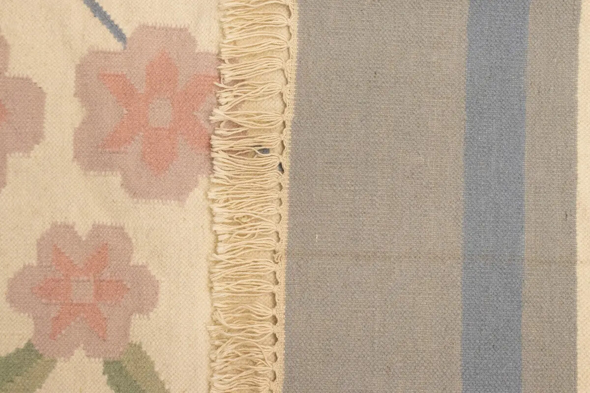 Large Contemporary Floral Dhurrie Rug Reversible