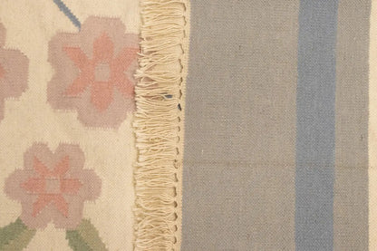 Large Contemporary Floral Dhurrie Rug Reversible
