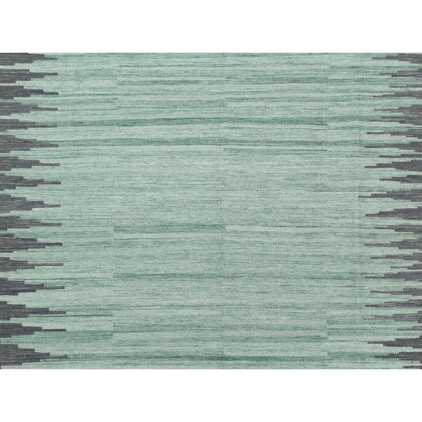 6'1"X9'1" Light Green Flat Weave Kilim Hand Woven Wool Reversible Rug