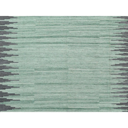 6'1"X9'1" Light Green Flat Weave Kilim Hand Woven Wool Reversible Rug