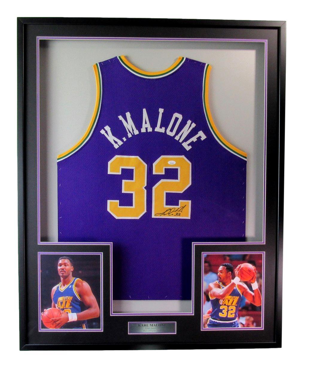 Karl Malone Autographed Jersey Utah Jazz Framed Jsa 193314