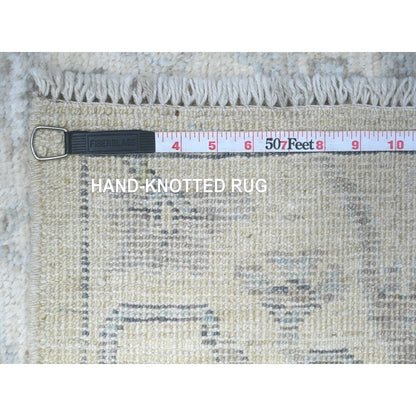 4'X16'1" Lily White Hand Knotted Faded Angora Oushak Wide Runner Rug