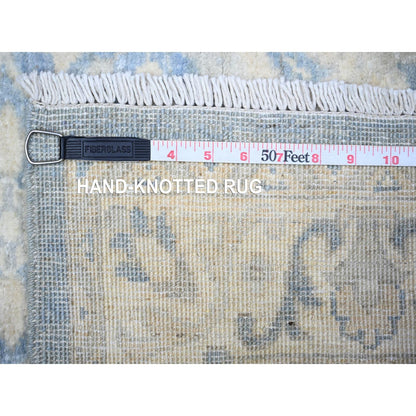 2'8"X10'4" Blue Hand Knotted Natural Wool White Wash Peshawar Runner Rug