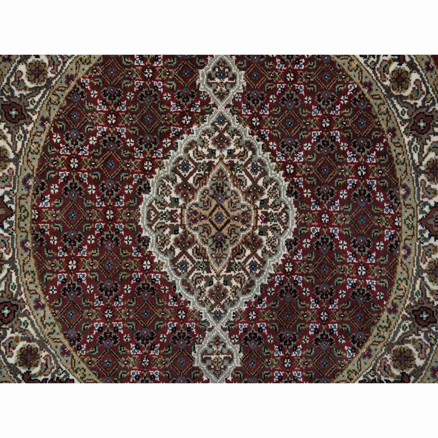 3'4"X3'4" Red Tebraz Mahi Design Wool Hand 175 Kpsi Knotted Round Rug