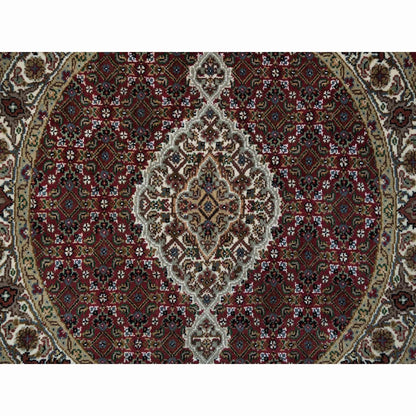 3'4"X3'4" Red Tebraz Mahi Design Wool Hand 175 Kpsi Knotted Round Rug