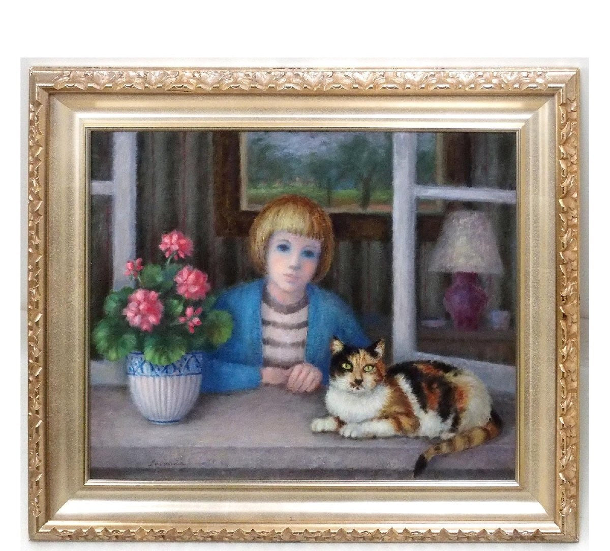 La Fenetre Girl Oil Painting Angelina Cat French Style Window