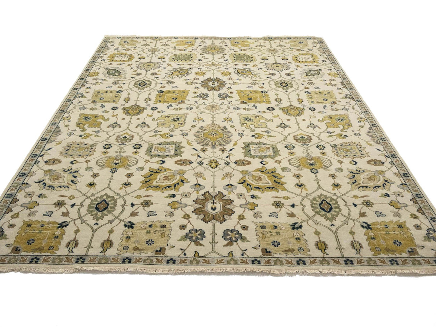 9X12 Ft Hand-Knotted Chobi Oriental Rug Ivory Floral Design Large Carpet
