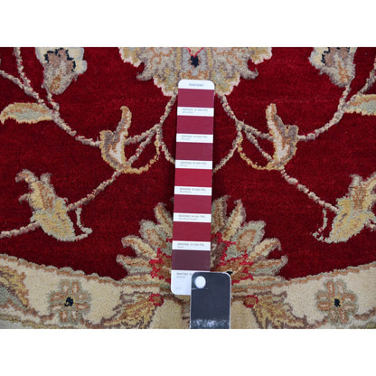 8'X8' Red Rajasthan Leaf Design Wool Silk Pile Hand Knotted Round Rug