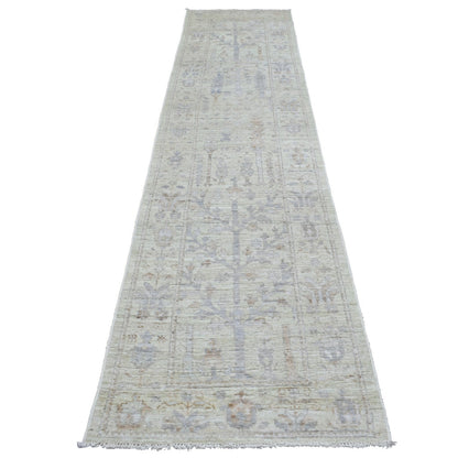 2'8"X11'9" Extra Soft Wool Hand Knotted Silver Angora Oushak Runner Rug