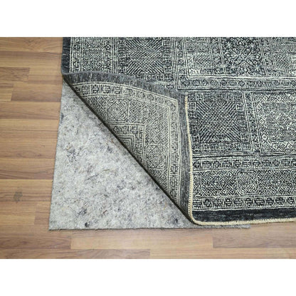 8'10"X12' Charcoal Gray Hand Knotted Wool Rug Garden Design Tone On Tone