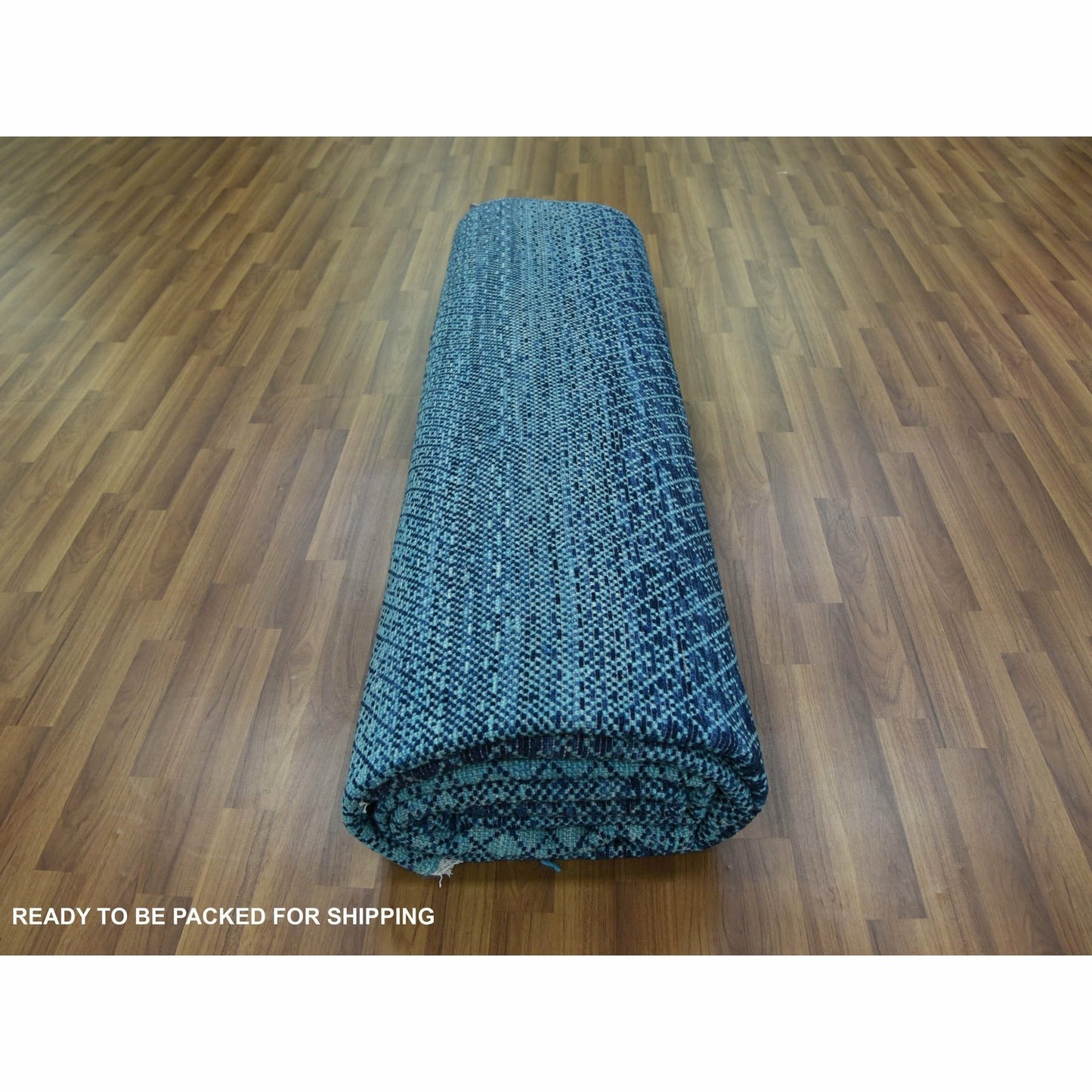 9'X11'7" Blue Pure Wool Hand Knotted Modern Chiaroscuro Collection Rug