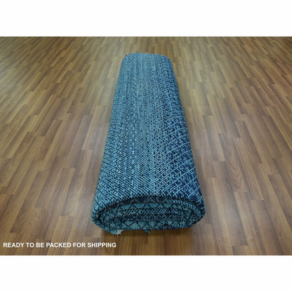 9'X11'7" Blue Pure Wool Hand Knotted Modern Chiaroscuro Collection Rug