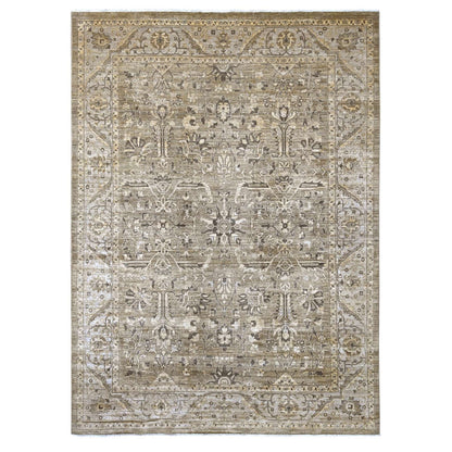 9'x12' Brown Peshawar with Heris All Over Design Wool Hand Knotted Rug