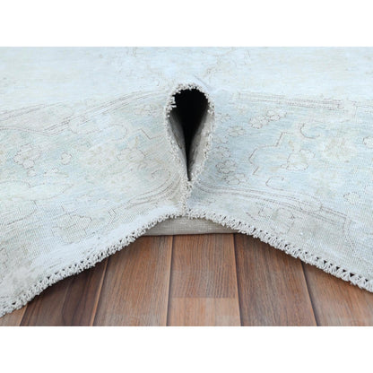 9'8"X12'10" Beige Hand Knotted Wool Distressed Vintage Farsian Karman Rug