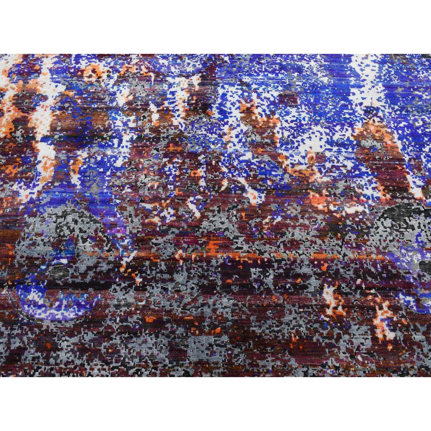 8'10"X12' Blue Hand Knotted Galactical Modern Design Silk And Pile Rug