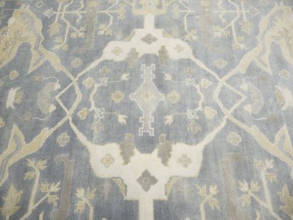 Muted 8X16 Gray Floral Oushak Oriental Rug Handmade Oversized Area Carpet