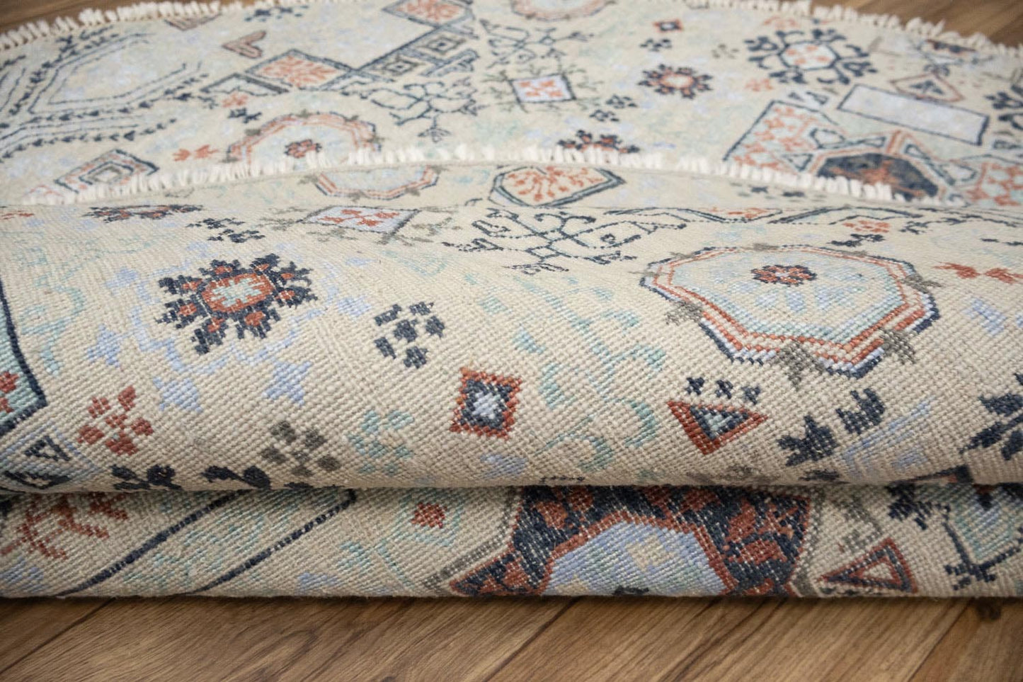 Hand-Knotted Cream Oushak Oriental Round Rug 6x6 Ft Classic Foyer Carpet