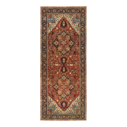 4'X10'1" Red Pure Wool Hand Knotted Heris Re-Creation Wide Runner Rug