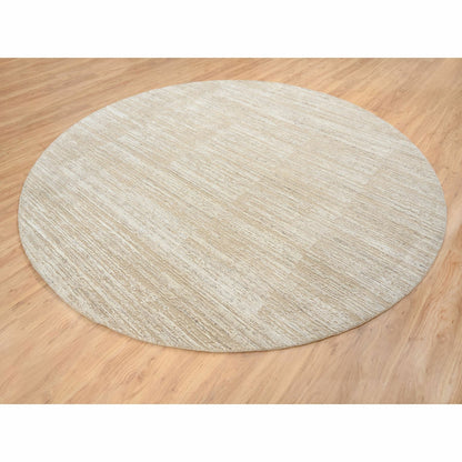 10'X10'Beige Hand Loomed Wool Modern Fine Jacquard Tone On Tone Round Rug
