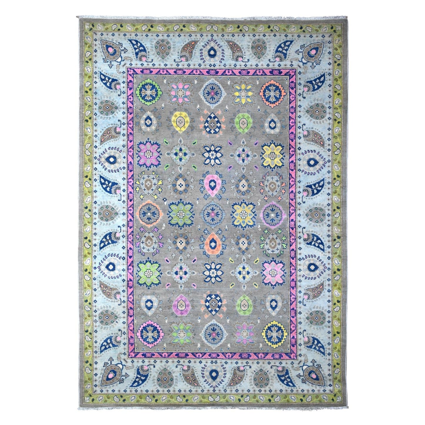 6'X8'8" Dorian Gray Colorful Fusion Kazak Organic Wool Oriental Rug