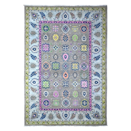 6'X8'8" Dorian Gray Colorful Fusion Kazak Organic Wool Oriental Rug