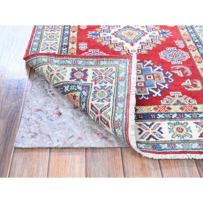 2'8"X8'2" Red Kazak With Medallions Design All Wool Hand Knotted Runner Rug