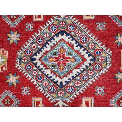 8'1"X10' Geranium Red Hand Knotted Shiny Wool Kazak Design Oriental Rug