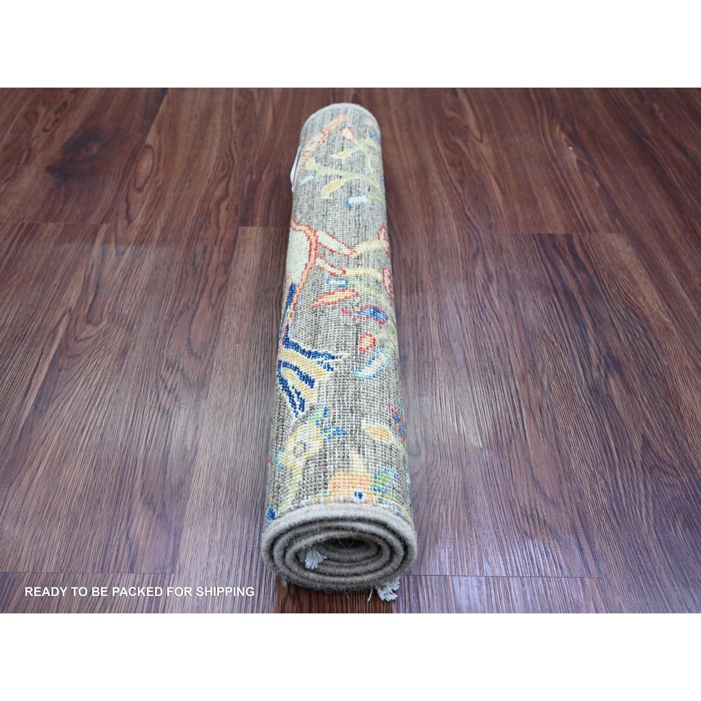 2'X3' Gray Hand Knotted Afghan Peshawar Birds Design Wool Mat Sample Rug